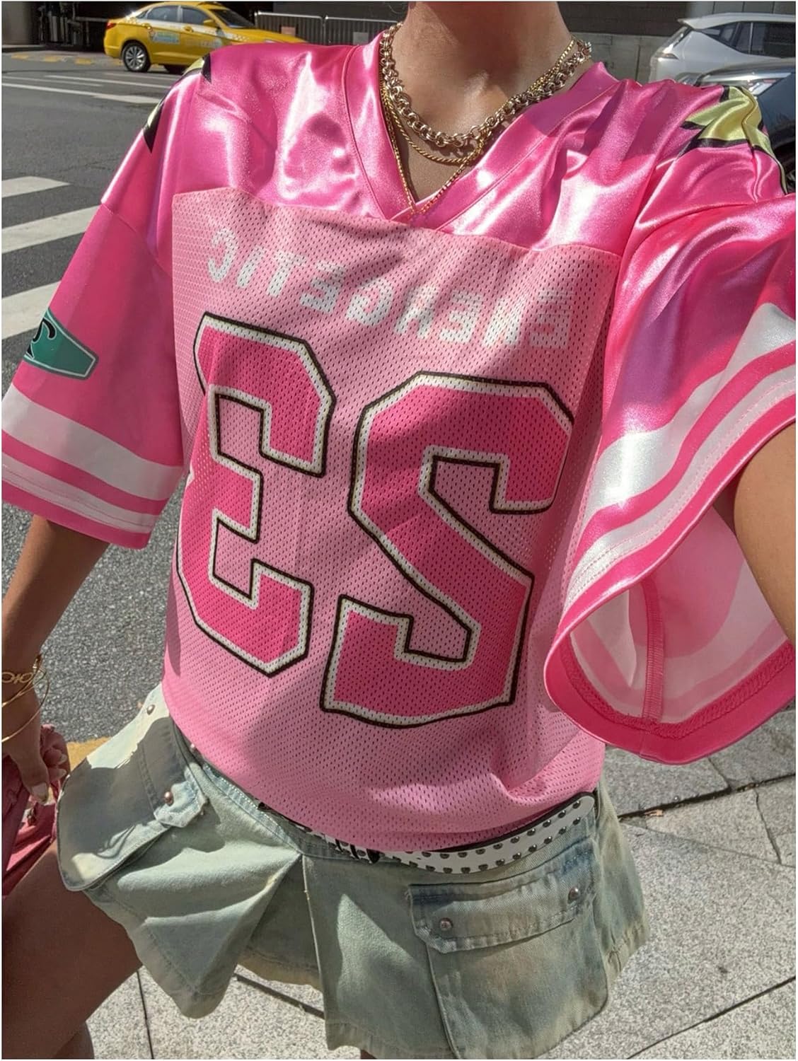 Women's Y2k Oversized Jersey Shirts Number Graphic Print Patchwork Half Sleeve Tee Streetwear - Image 7