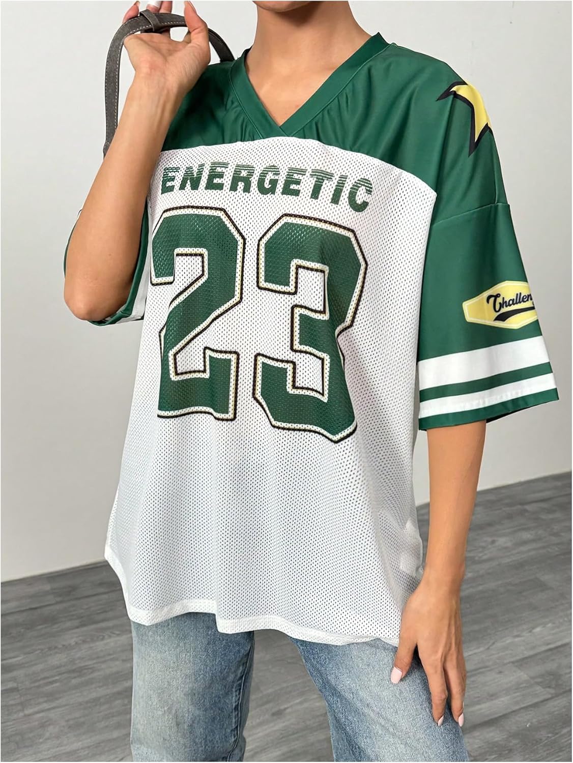 Women's Y2k Oversized Jersey Shirts Number Graphic Print Patchwork Half Sleeve Tee Streetwear - Image 8