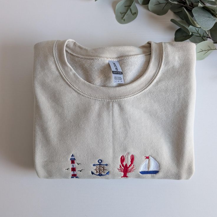 Embroidered Coastal Sweatshirt, Fisherman Aesthetic crewneck, Beachy Sweatshirt - Image 4
