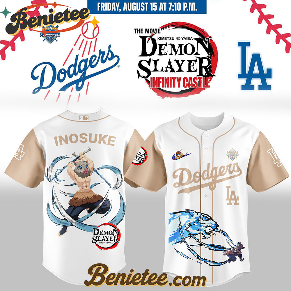 All Team MLB Los Angeles Dodgers x Demon Slayer Hashibira Inosuke Baseball Jersey 2025, Custom Anime Trending, Gift For Anime Lovers