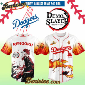 All Team MLB Los Angeles Dodgers x Demon Slayer Rengoku Kyōjurō Baseball Jersey 2025, Custom Anime Trending, Gift For Anime Lovers