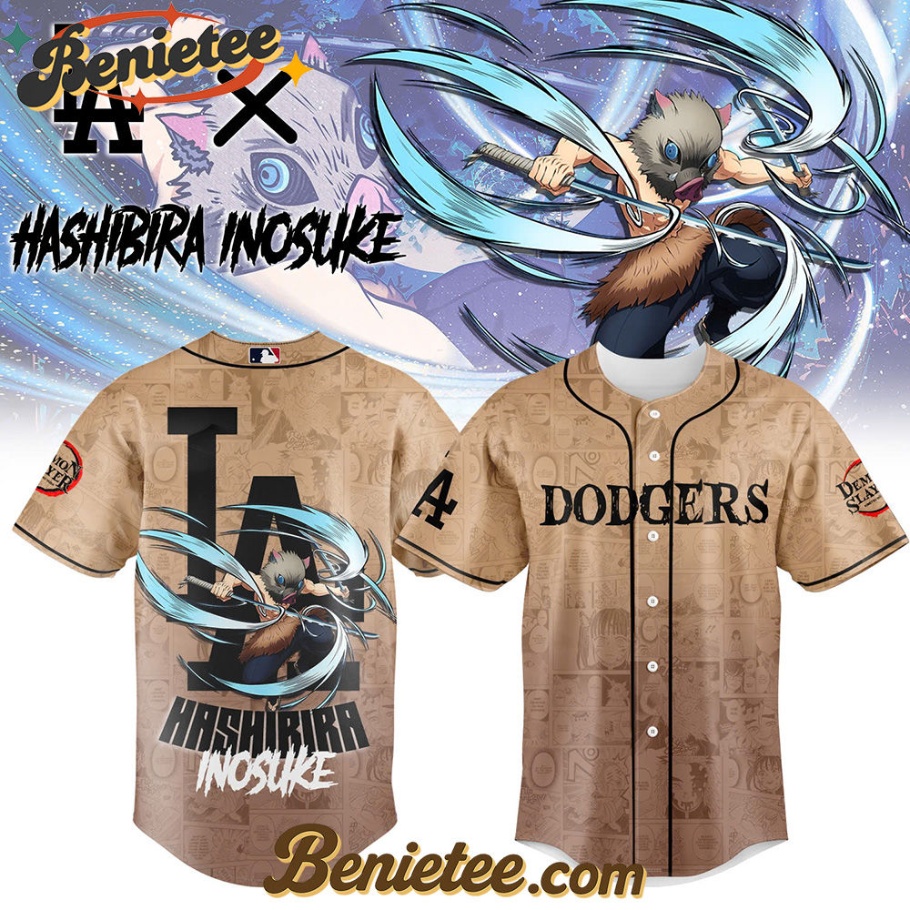 All Team MLB Los Angeles Dodgers x Demon slayer Hashibira Inosuke Baseball Jersey, Custom Anime Trending, Gift For Anime Lovers