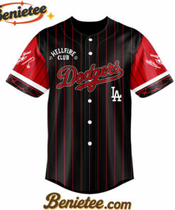Alternative view of All Team MLB Los Angeles Dodgers x Hellfire Club Redline Pinstripe Stranger Things Baseball Jersey