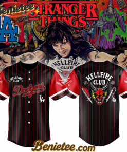 All Team MLB Los Angeles Dodgers x Hellfire Club Redline Pinstripe Stranger Things Baseball Jersey
