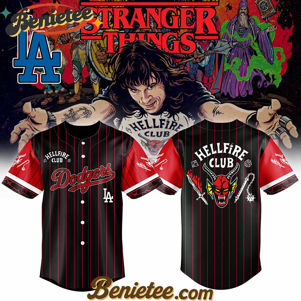 All Team MLB Los Angeles Dodgers x Hellfire Club Redline Pinstripe Stranger Things Baseball Jersey