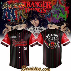 All Team MLB New York Yankees x Hellfire Club Redline Pinstripe Stranger Things Baseball Jersey