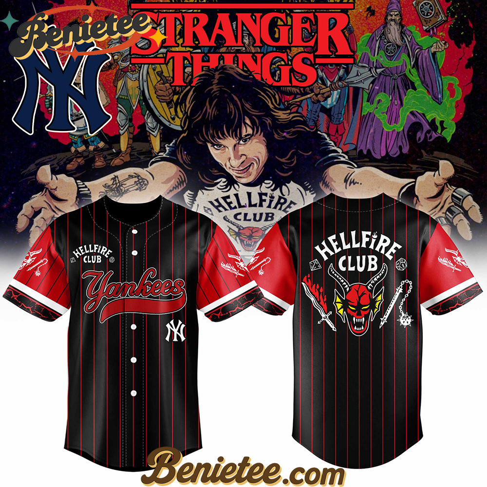 All Team MLB New York Yankees x Hellfire Club Redline Pinstripe Stranger Things Baseball Jersey