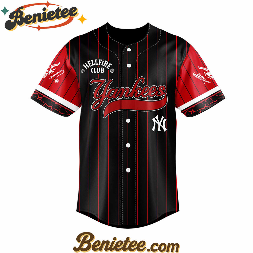All Team MLB New York Yankees x Hellfire Club Redline Pinstripe Stranger Things Baseball Jersey - Image 2
