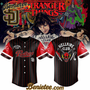 All Team MLB San Diego Padres x Hellfire Club Redline Pinstripe Stranger Things Baseball Jersey