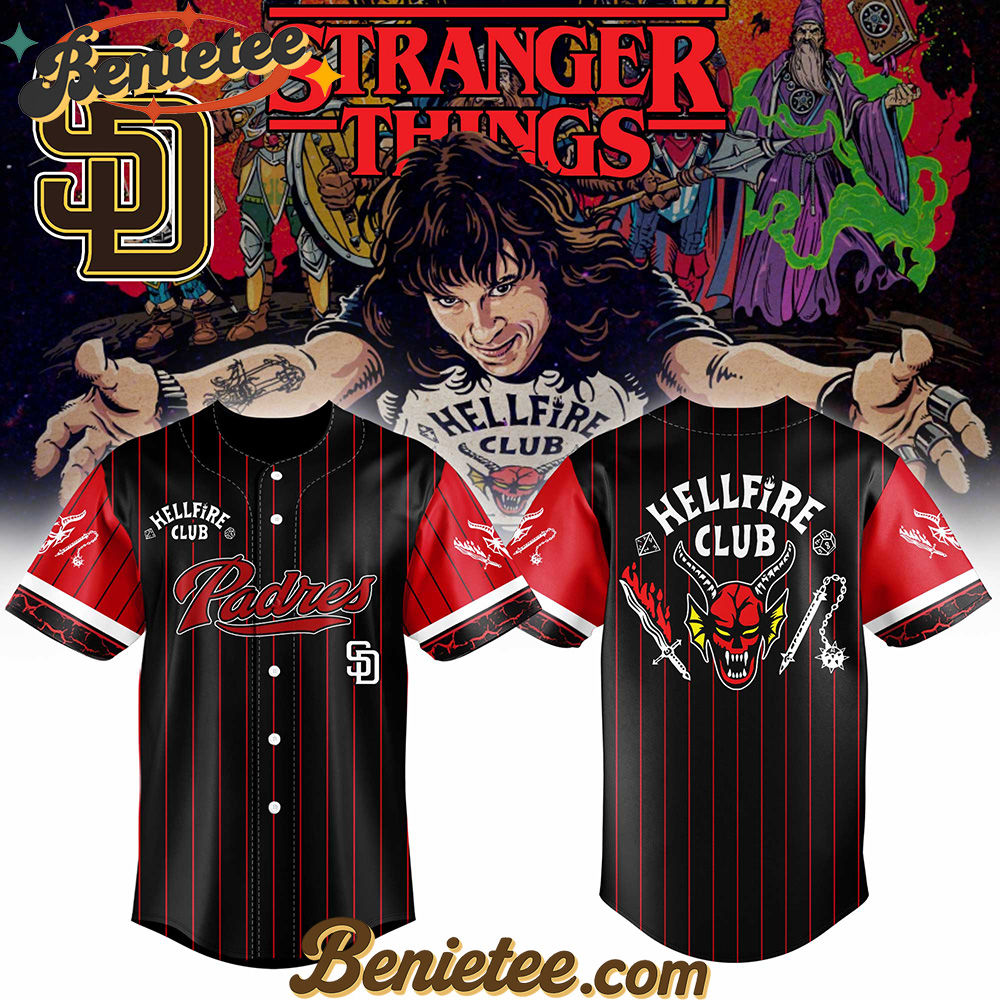 All Team MLB San Diego Padres x Hellfire Club Redline Pinstripe Stranger Things Baseball Jersey