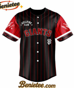 Alternative view of All Team MLB San Francisco Giants x Hellfire Club Redline Pinstripe Stranger Things Baseball Jersey