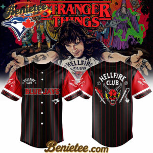 All Team MLB Toronto Blue Jays x Hellfire Club Redline Pinstripe Stranger Things Baseball Jersey