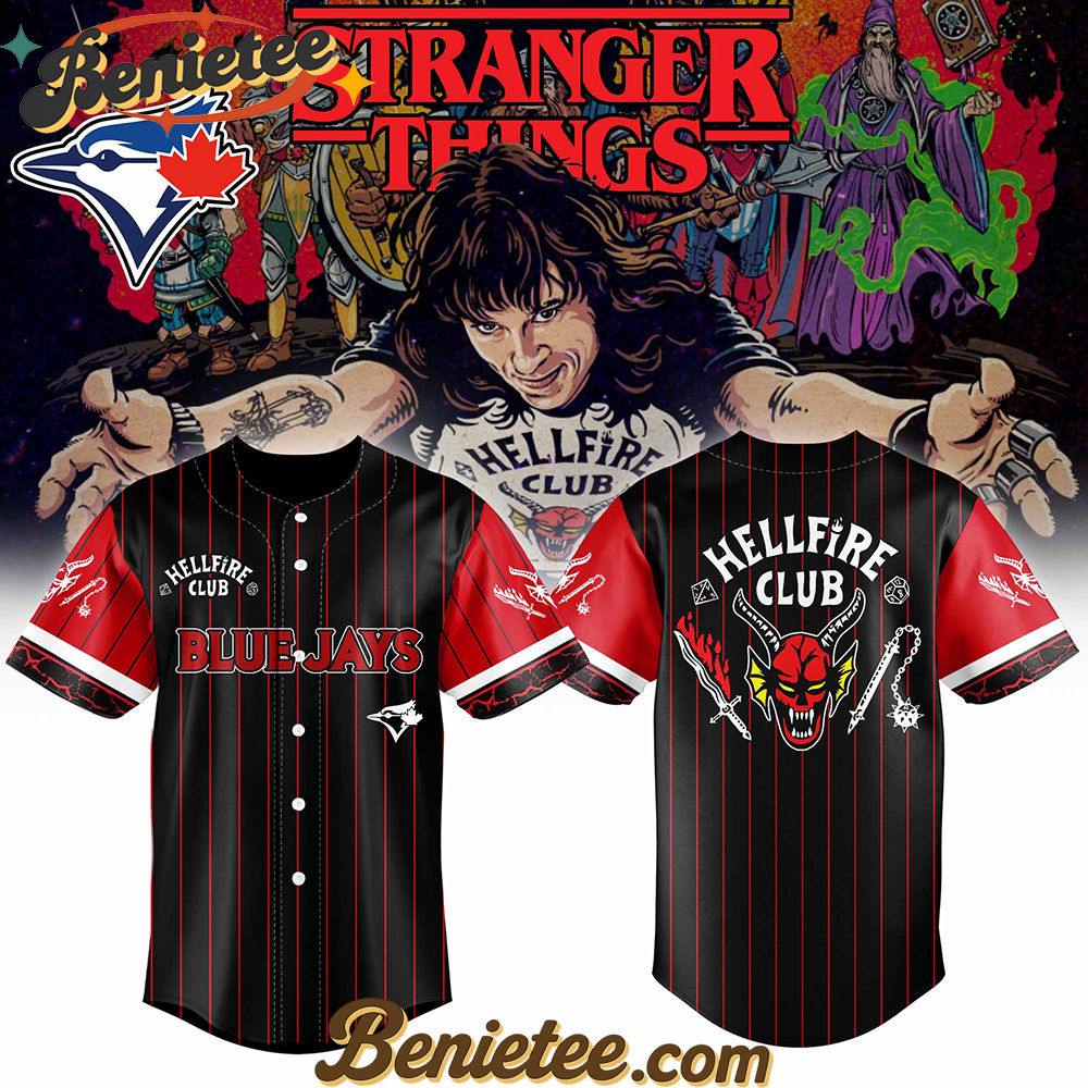 All Team MLB Toronto Blue Jays x Hellfire Club Redline Pinstripe Stranger Things Baseball Jersey