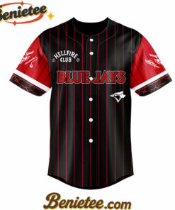 Alternative view of All Team MLB Toronto Blue Jays x Hellfire Club Redline Pinstripe Stranger Things Baseball Jersey