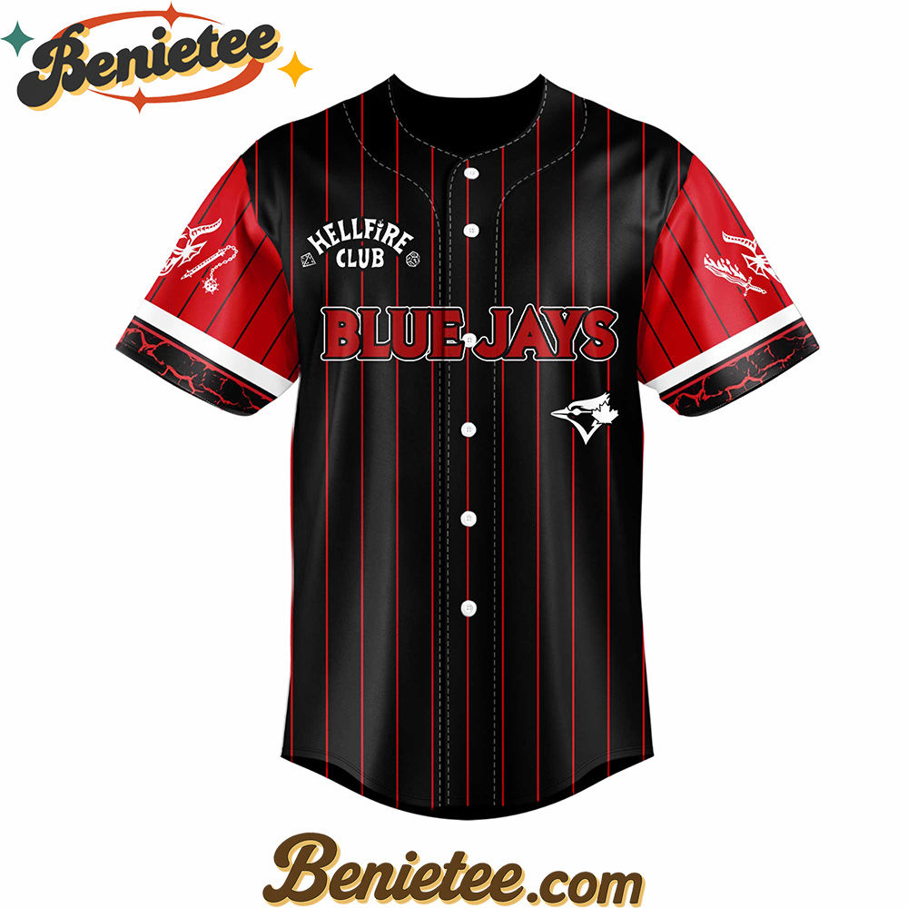 All Team MLB Toronto Blue Jays x Hellfire Club Redline Pinstripe Stranger Things Baseball Jersey - Image 2