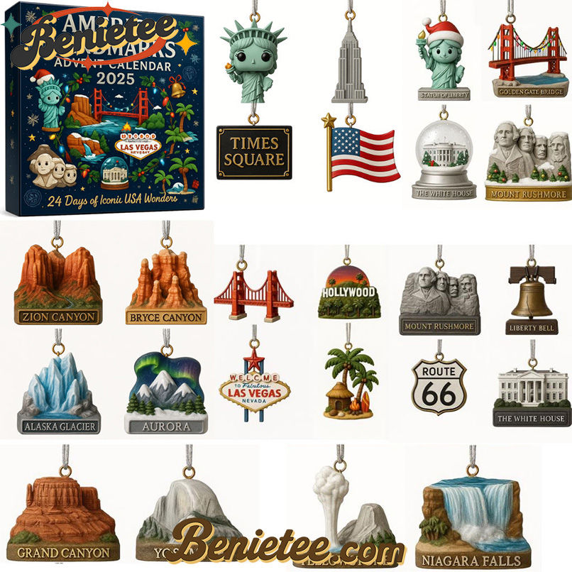 American Landmarks Advent Calendar 2025, Christmas Countdown Advent Calendar Gift Box with 24 Acrylic Ornaments - Image 2