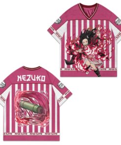 Anime Nezuko Print Football Jersey, Anime Lover, Demon Slayer Crewneck