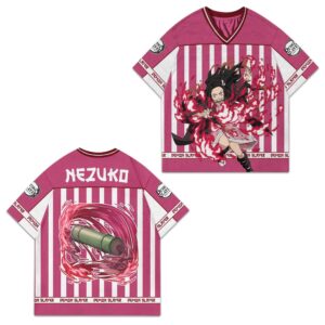 Anime Nezuko Print Football Jersey, Anime Lover, Demon Slayer Crewneck