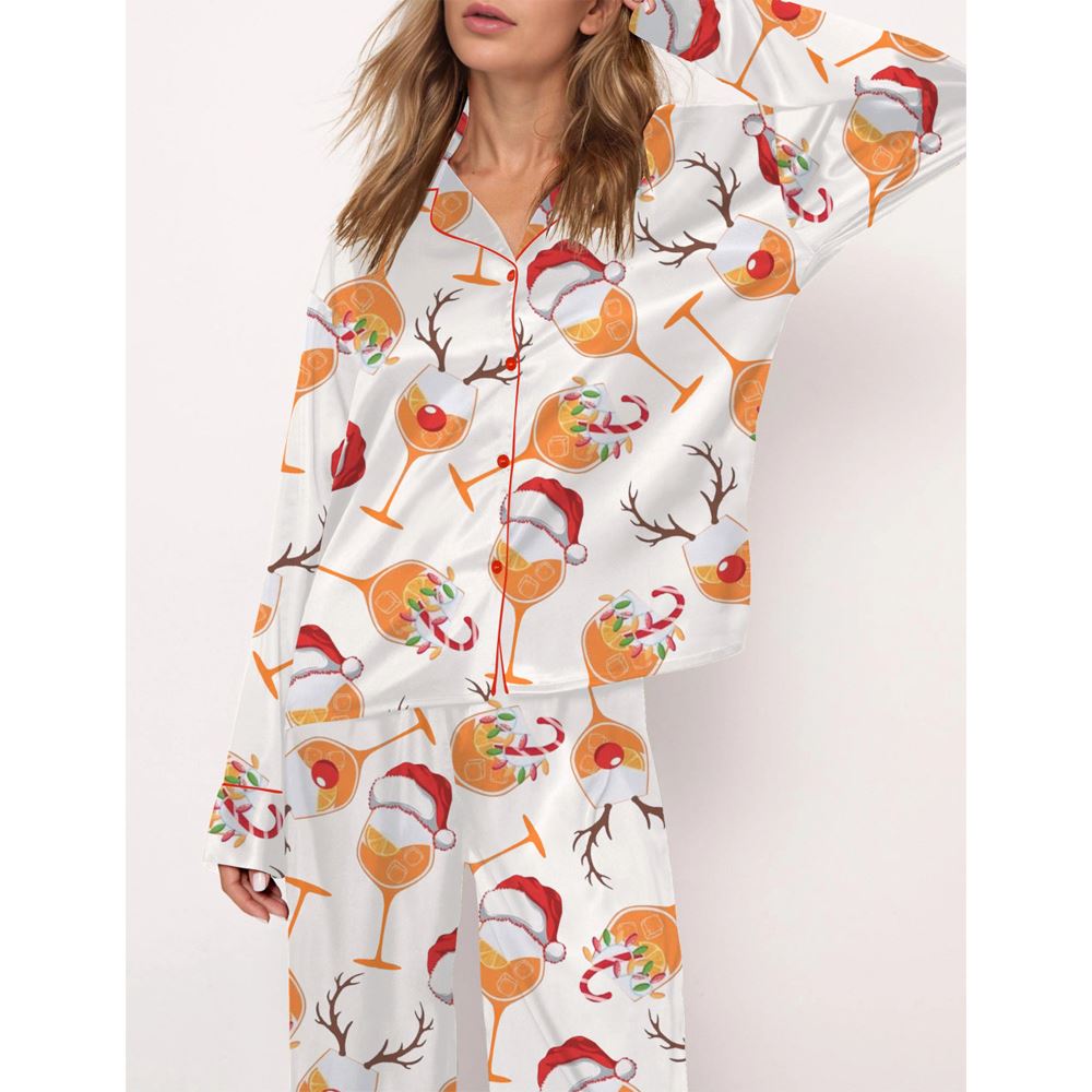 Aperol Spritz Christmas Satin Pajama Set For Women - Image 2