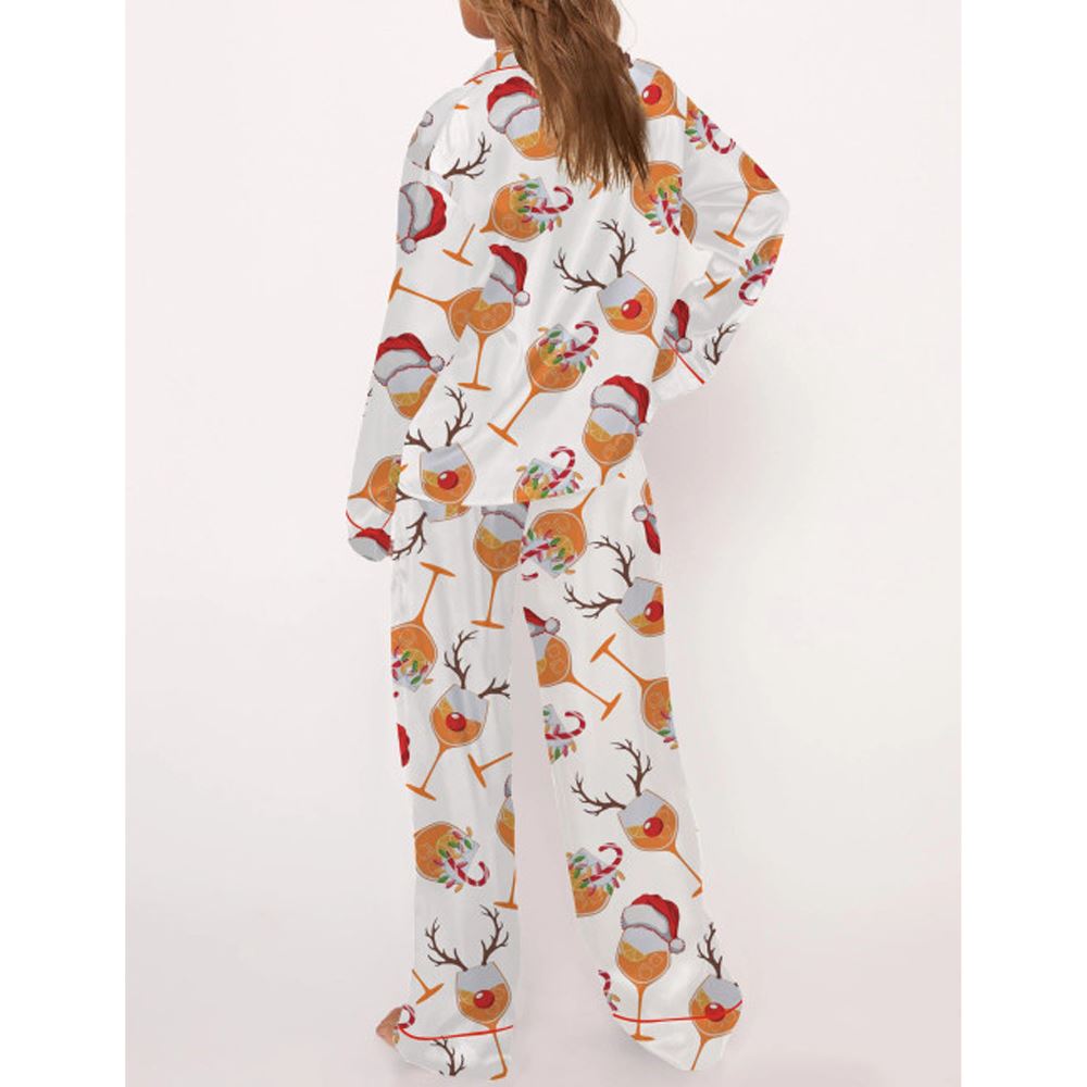 Aperol Spritz Christmas Satin Pajama Set For Women - Image 3