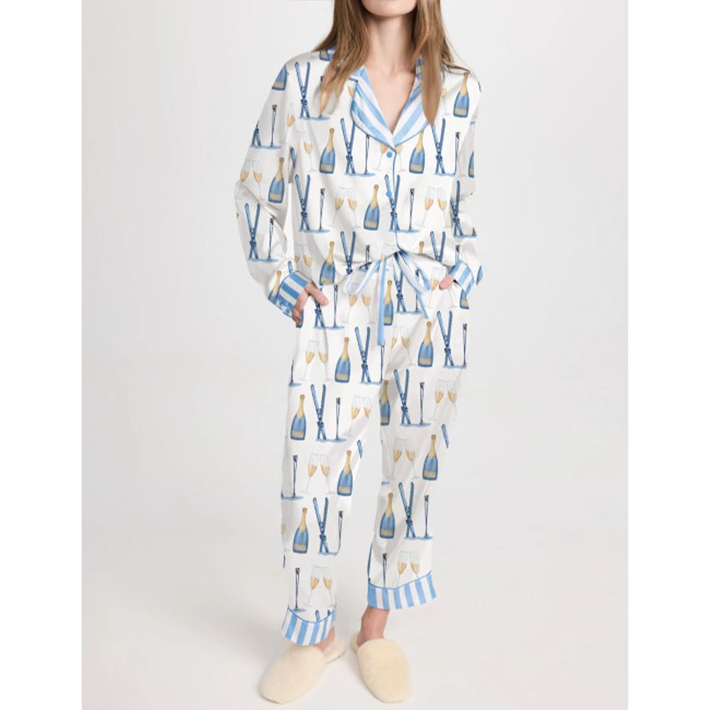 Apres Ski Champagne Pattern Pajama Set For Women