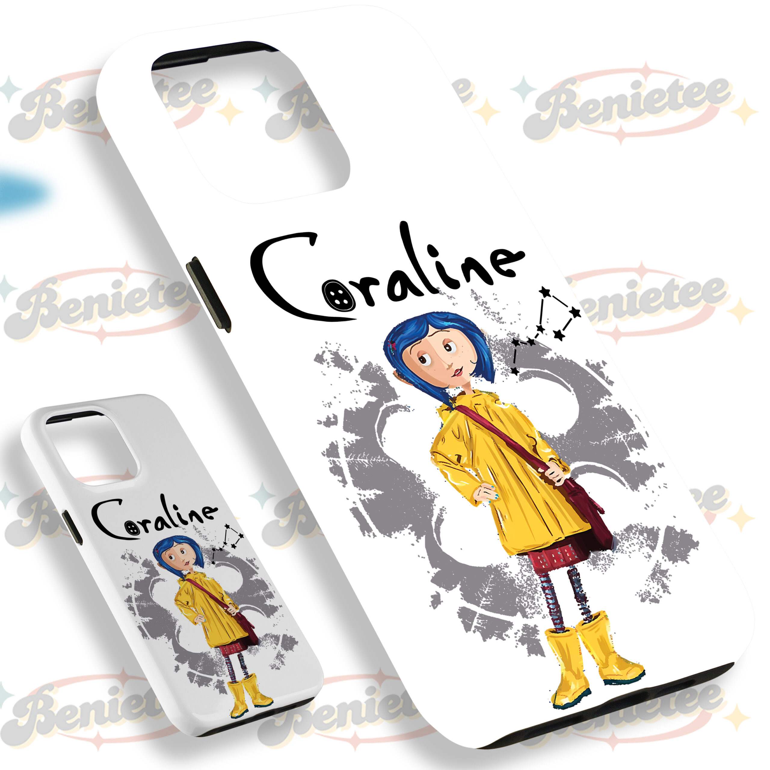 Coraline and Wybie Couple Tough phone Case, Coraline Phone Case, Button Eyes Phone Cover, Halloween Gift, Couple Movie Gift - Image 2