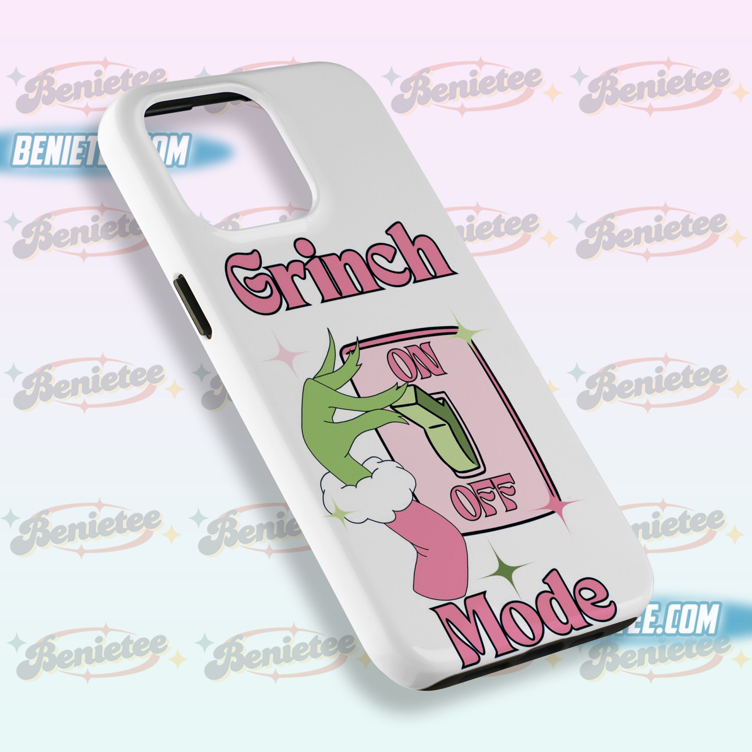 Grinch Pink Christmas Phone Cover, Grinch ON/OFF Mode Case Iphone, Gift For Christmas - Image 2