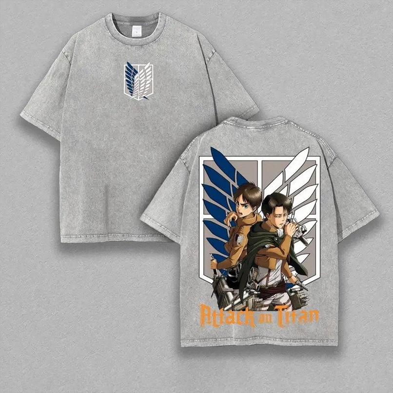 Attack On Titan Anime Unisex Tee Acid Wash Shirt Graphic Tee Casual Menswear Soft Top, AOT Streetwear Style Tee - Image 2
