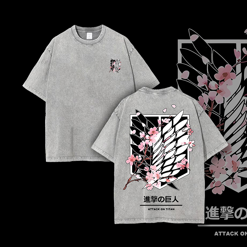 Attack On Titan Anime Unisex Tee Wings Of Freedom AOT Shirts - Eren Acid Wash Shirt Graphic Tee Casual Menswear Soft Top Sweater, Hoodie AOT - Image 2