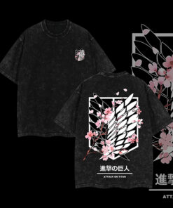 Attack On Titan Anime Unisex Tee Wings Of Freedom AOT Shirts - Eren Acid Wash Shirt Graphic Tee Casual Menswear Soft Top Sweater, Hoodie AOT