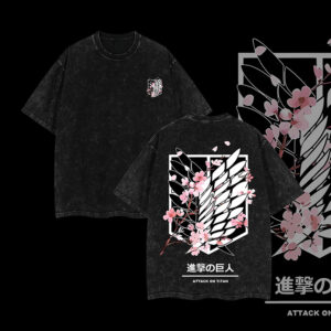 Attack On Titan Anime Unisex Tee Wings Of Freedom AOT Shirts - Eren Acid Wash Shirt Graphic Tee Casual Menswear Soft Top Sweater, Hoodie AOT