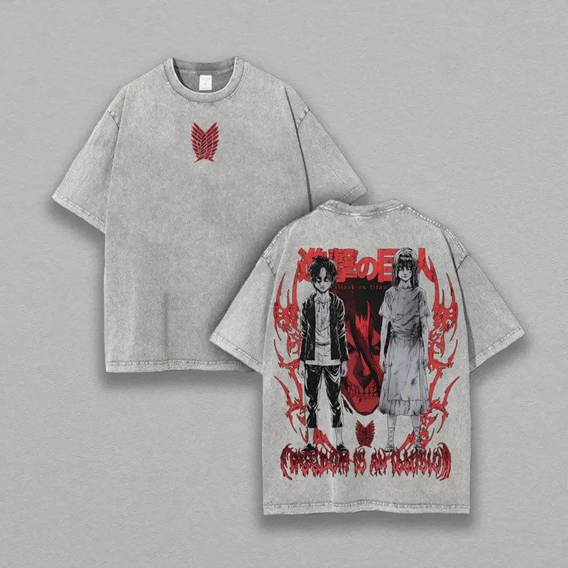 Attack on Titan Anime Shirt Double-Sided Washed Manga Top Viral Anime Streetwear Unisex Heavyweight Otaku Tee for Him - Image 2