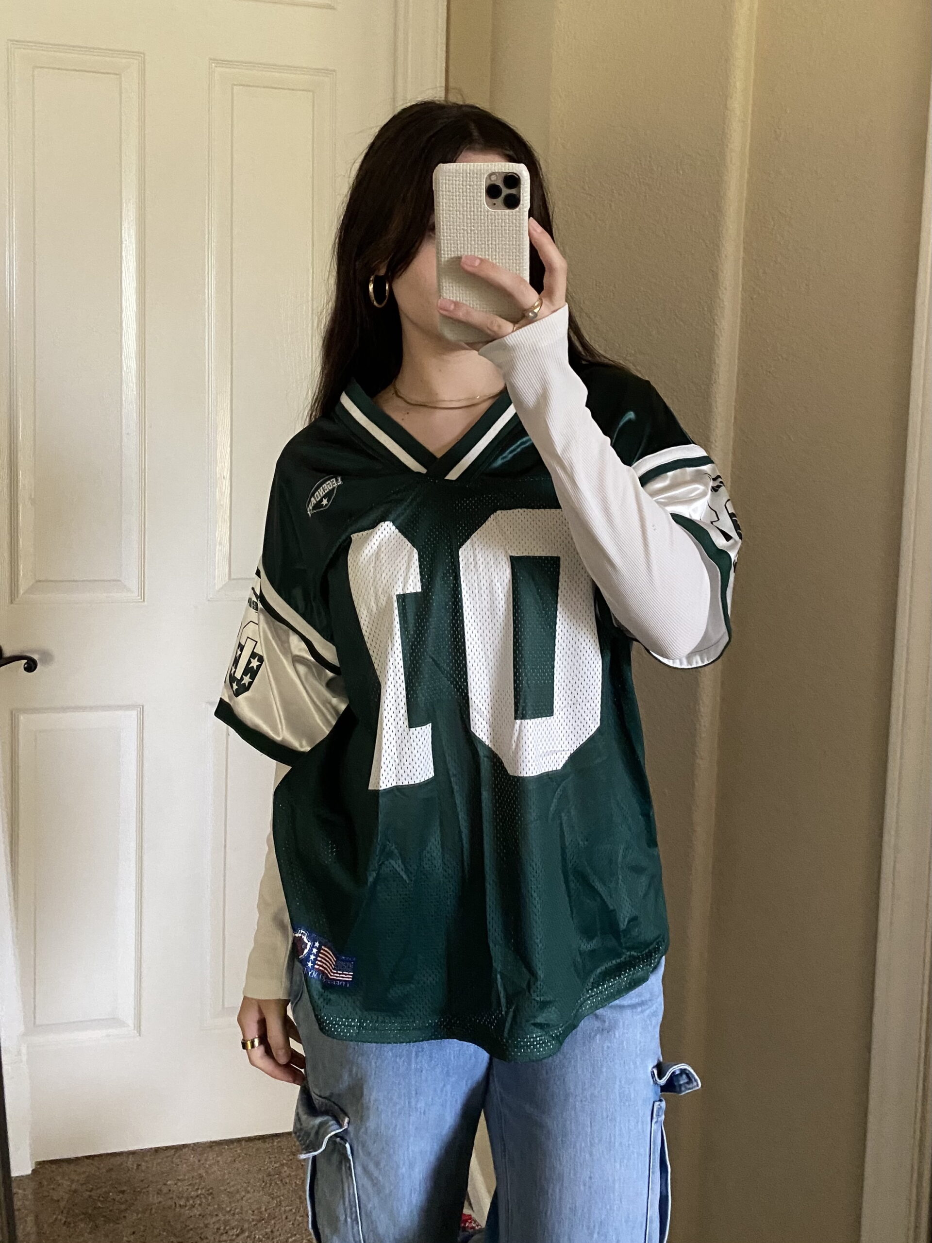 Women's Oversized Letter Graphic Jersey Tee Color Block Short Sleeve Y2K Mesh Football Jersey Tops - Image 10