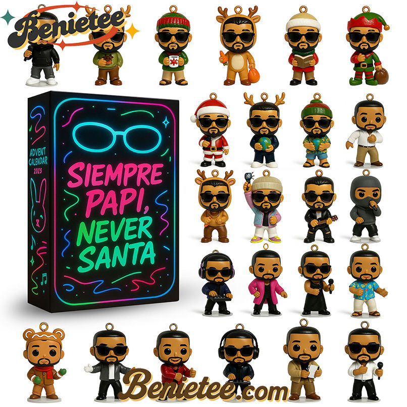 Bad Bunny Siempre Papi Never Santa Premium Advent Calendar 2025 CHRISTMAS GIFT, CHRISTMAS IDEA, Christmas Countdown Advent Calendar Gift Box with 24 Acrylic Ornaments