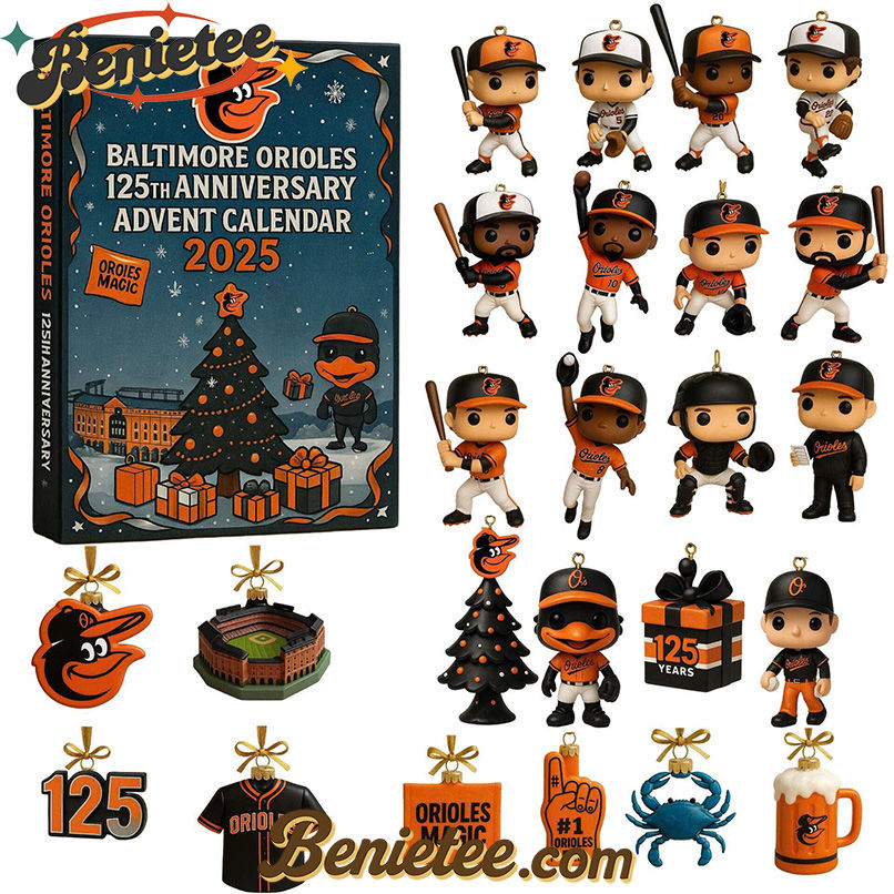Baltimore Orioles Advent Calendar 2025 125th Anniversary Christmas Gift, Christmas Idea, Christmas Countdown Advent Calendar Gift Box with 24 Acrylic Ornaments - Image 2