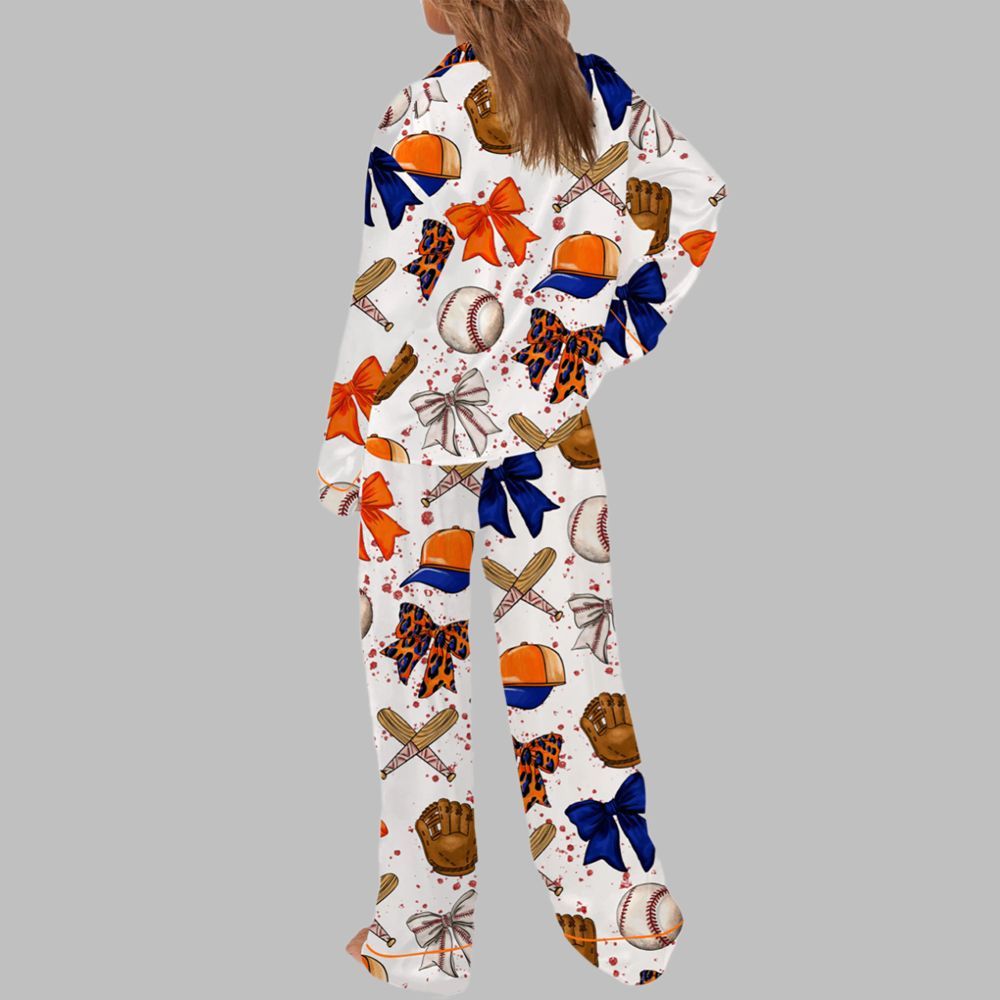 Baseball Coquette Bow Pajama Set For Women - Image 3