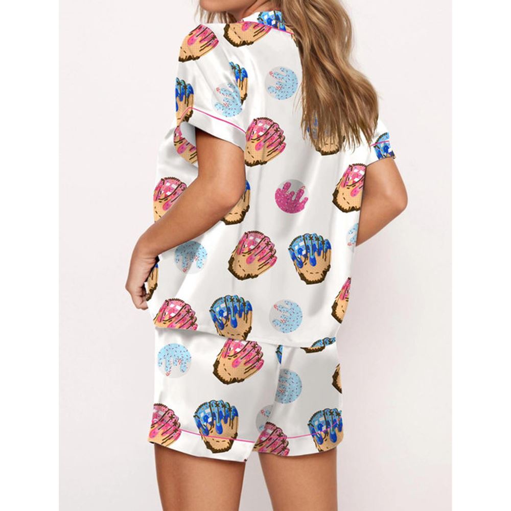 Baseball Ice Cream Drip Satin Pajama Set For Women - Image 2