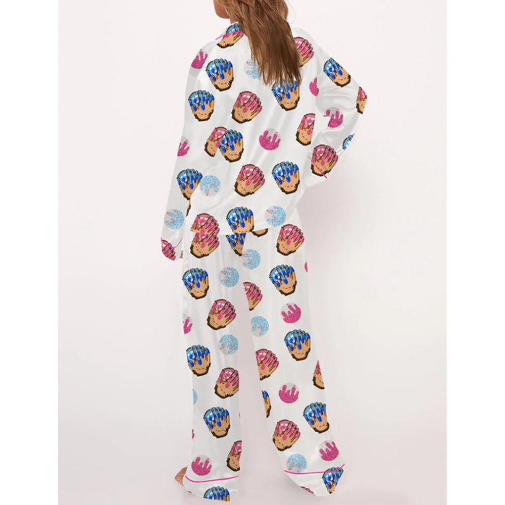 Baseball Ice Cream Drip Satin Pajama Set For Women - Image 4