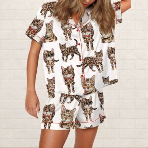 Bengal Cat Silky Satin Pajama Set