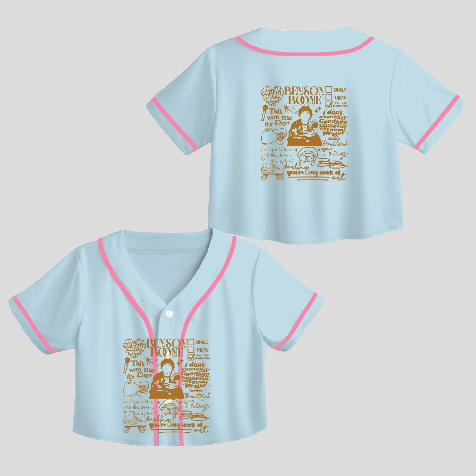 Benson Boone Doodle Art Fireworks And Rollerblades Unisex Crop Top Baseball Jerseys, Custom Color - Image 3