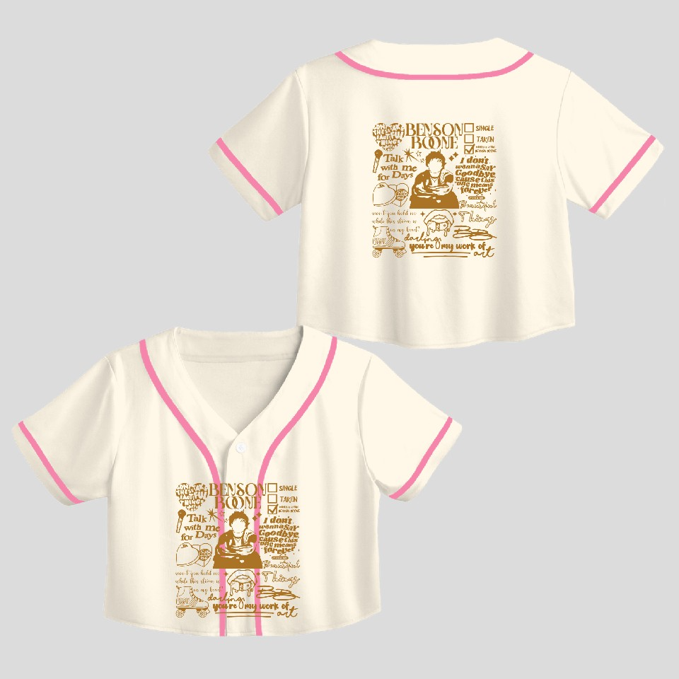 Benson Boone Doodle Art Fireworks And Rollerblades Unisex Crop Top Baseball Jerseys, Custom Color - Image 4