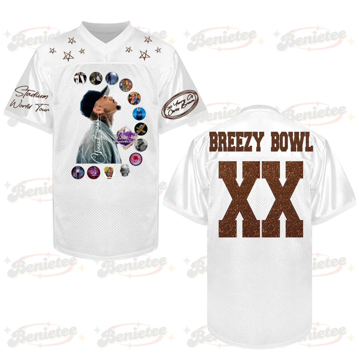 Chris Brown Breezy Bowl XX Tour 2025 White Jersey, Breezy Bowl Jersey, Chris Brown Jersey