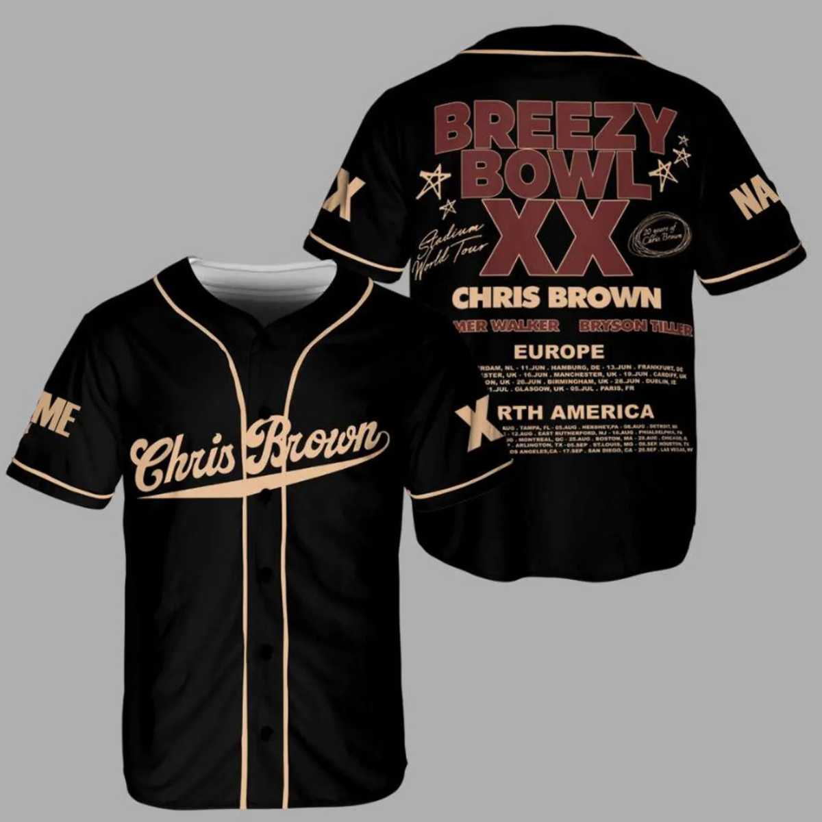 Personalized Chris Brown Music Tour 2025 Jersey, Chris Brown Breezy Bowl XX Baseball Jersey - Image 3
