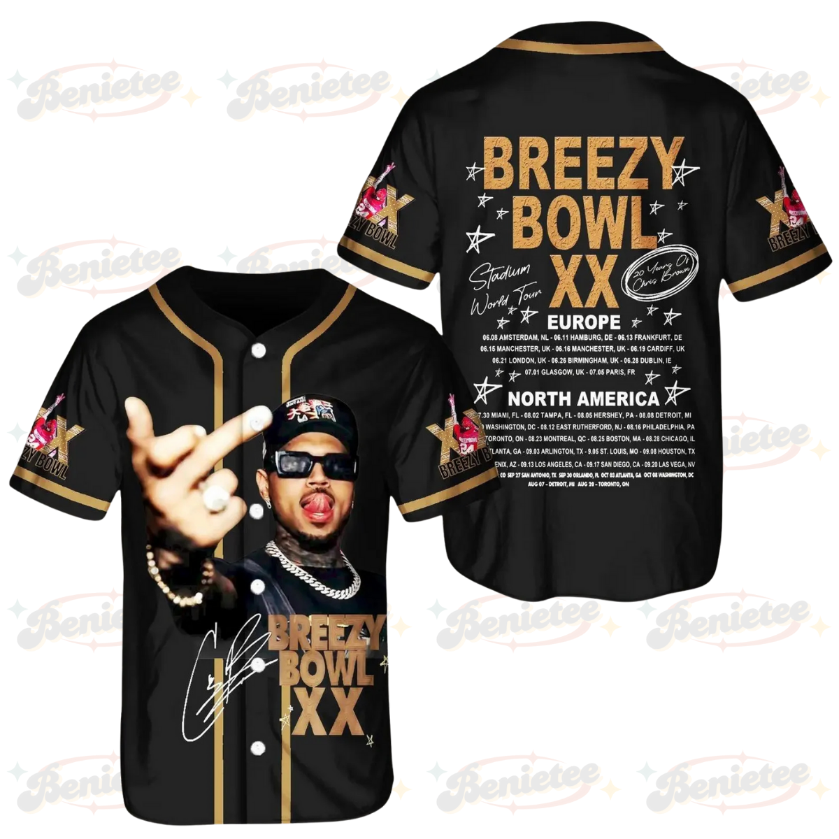 Chris Brown Breezy Bowl XX Tour 2025 Jersey, Chris Brown 2025 Concert Jersey