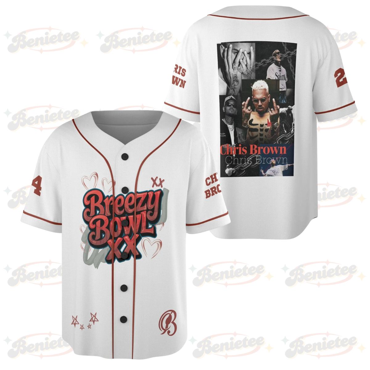 Custom Chris Brown Music Tour 2025 Baseball Jersey, Custom Breezy Jersey, Breezy Bowl XX Baseball Jersey