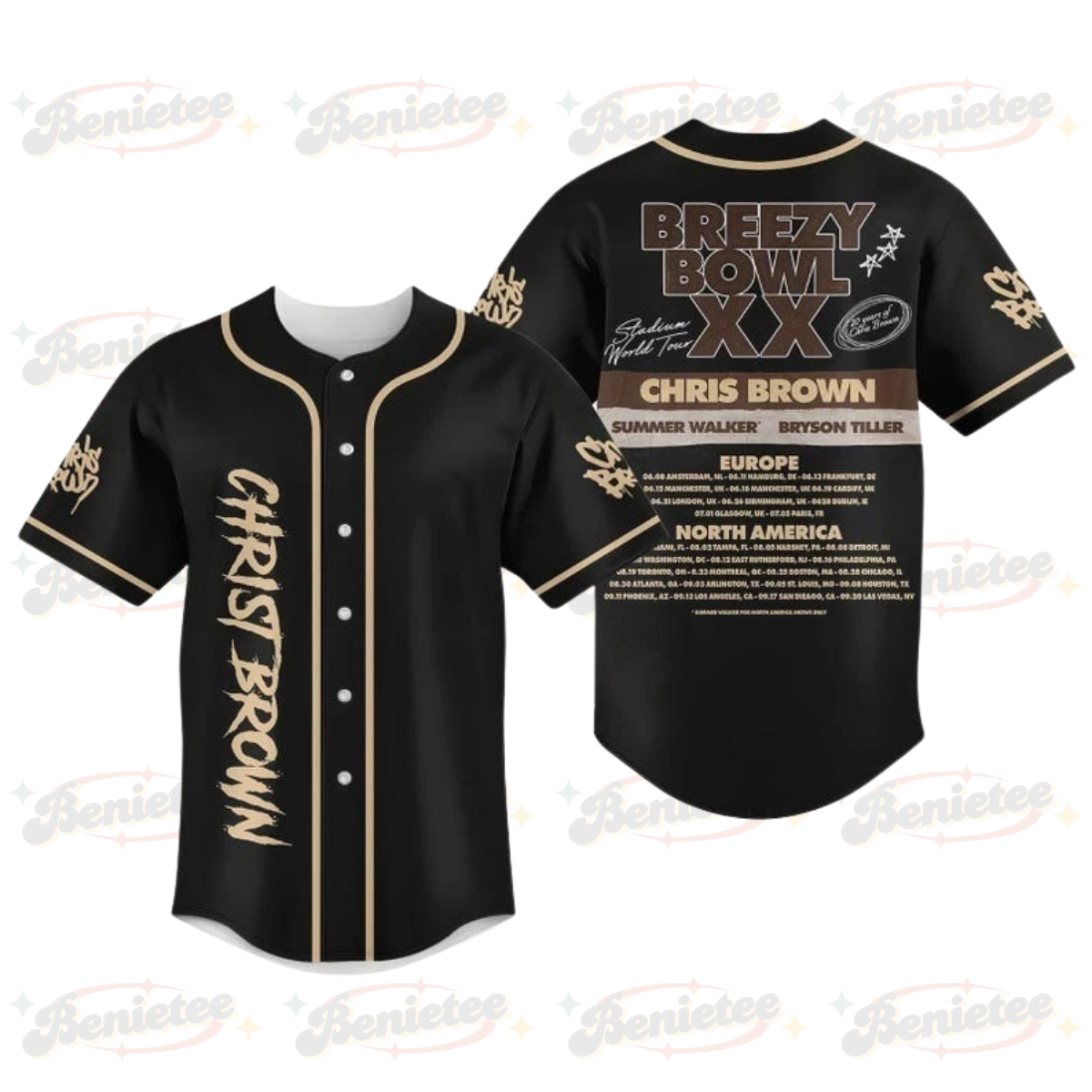 Breezy Bowl XX Music Tour 2025 Baseball Jersey, Chris Brown Jersey Shirt, Concert 2025 Shirt