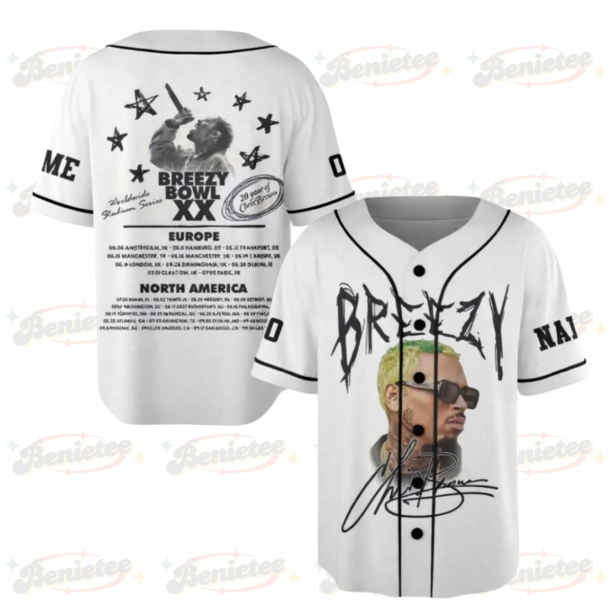 Personalized Chris Brown Breezy Bowl XX Baseball Jersey, Breezy Bowl Graphic Jersey, Chris Brown 2025 Tour Shirt