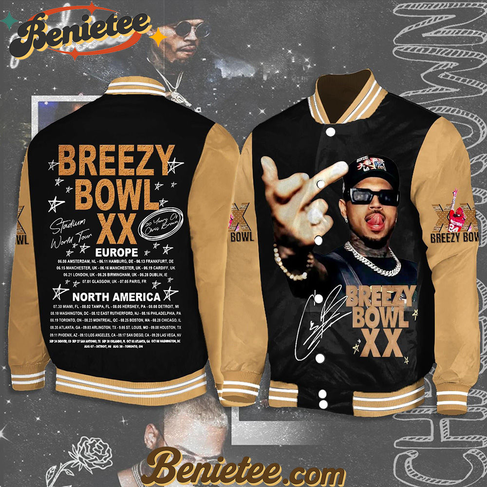 Breezy Bowl XX Tour Shoulder Brown Bomber Jacket, Personalized Chris Brown Tour Jacket, Chris Brown Breezy Bowl Bomber Jacket, Breezy Bowl XX 2025 Bomber Jacket