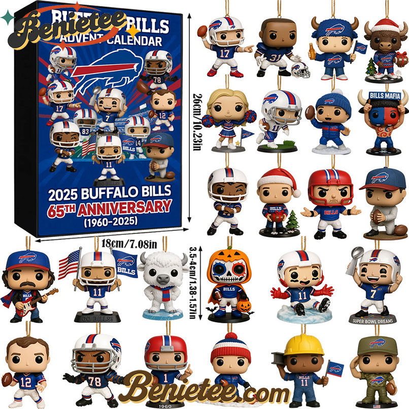 Buffalo Bills Advent Calendar 2025 65th Anniversary Christmas Gift, Christmas Idea, Christmas Countdown Advent Calendar Gift Box with 24 Acrylic Ornaments