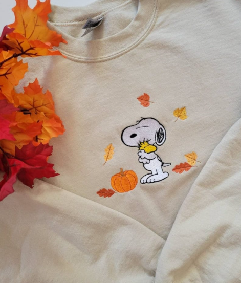 Snoopy Hug Woodstock Pumpkin Autumn Embroidered, Snoopy Halloween - Image 2